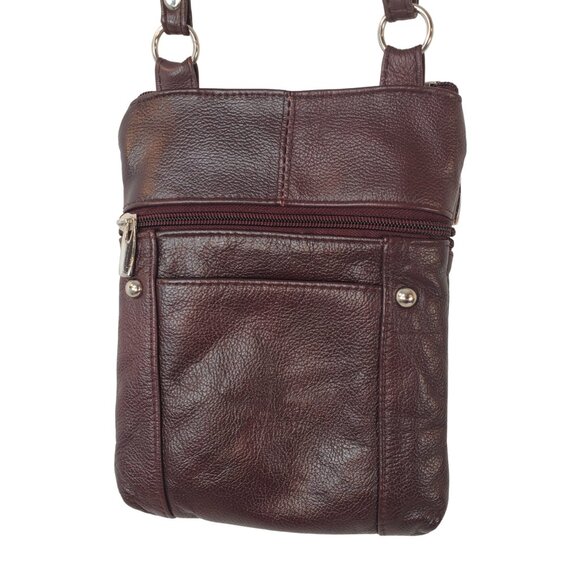 Crossbody Wristlet Bag Purse Multiple Pockets Zip Closure Maroon Faux Leather - Picture 3 of 6